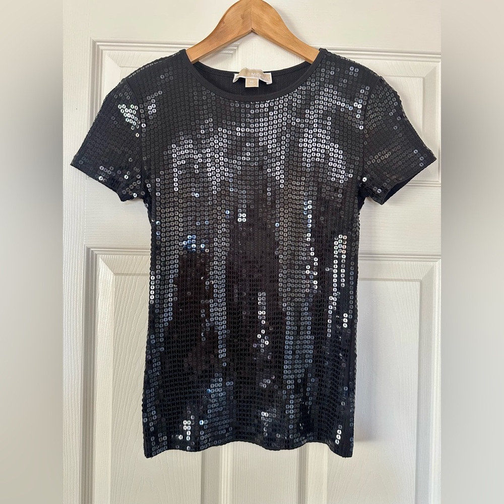 Michael Kors Black Sequin Short-Sleeve Tee